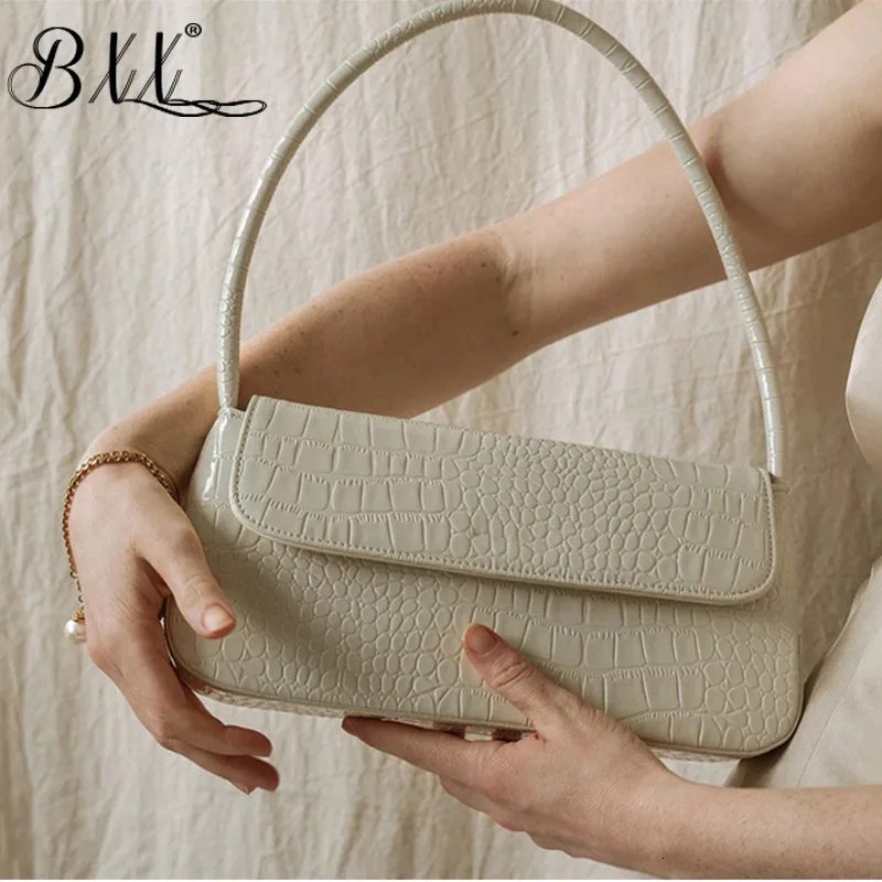 

BXX Sac / 2019 Autumn Winter Luxury Women's Handbags Designer Crocodile Pattern Retro Baguette Underarm Shoulder Bag ZE82