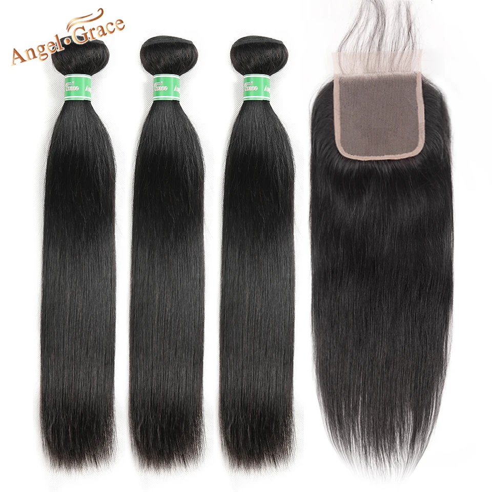 ANGEL GRACE волосы малазийские прямые 3 пучка с закрытием Remy человеческие пучки