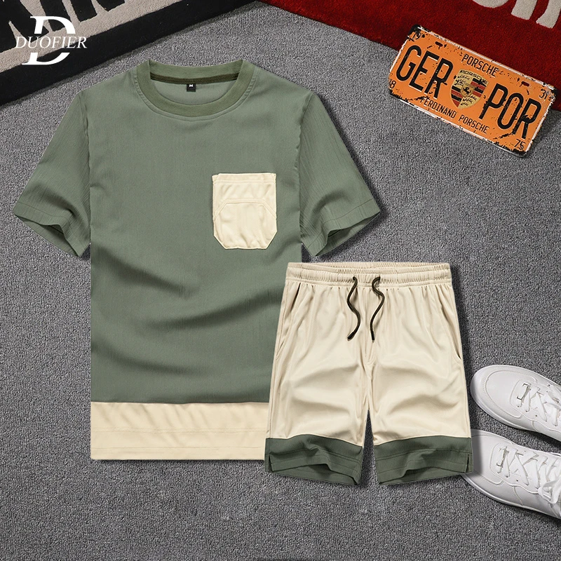 Men Tracksuit T-Shirts Shorts Two-Piece-Set Streetwear Casual-Sets Summer New Hip-Hop