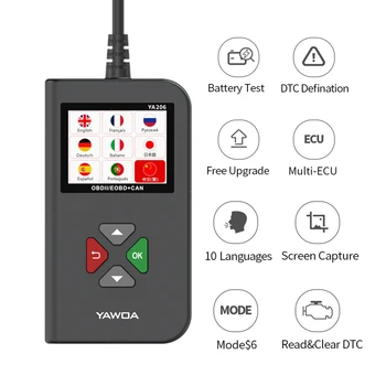 

Obd2 Car Diagnostic Tool OBD 2 Automotive Scanner Engine Analyzer Tool Engine Fault Code Reader Battery tester free update YA206