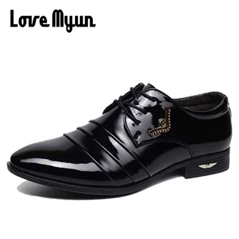 

Cheapest Working Office shoes mens patent leather Oxfords business wedding Bright shoes lace up Pointed toe leather flats AB-21