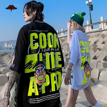 

Tide Oversize Loose Short Sleeve T shirt Men Letter Printing Hip Hop graphic tees Harajuku funny cotton tops