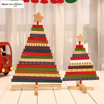 

Wooden Christmas Tree Ornaments Building Blocks Creative Christmas Decoration Desktop DIY Rotating Christmas and New Year