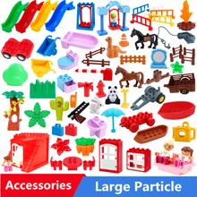 Крупные частицы строительные блоки перила горка лошадь Динозавр дом с мебелью Аксессуары совместимы с дублированные игрушки для детей