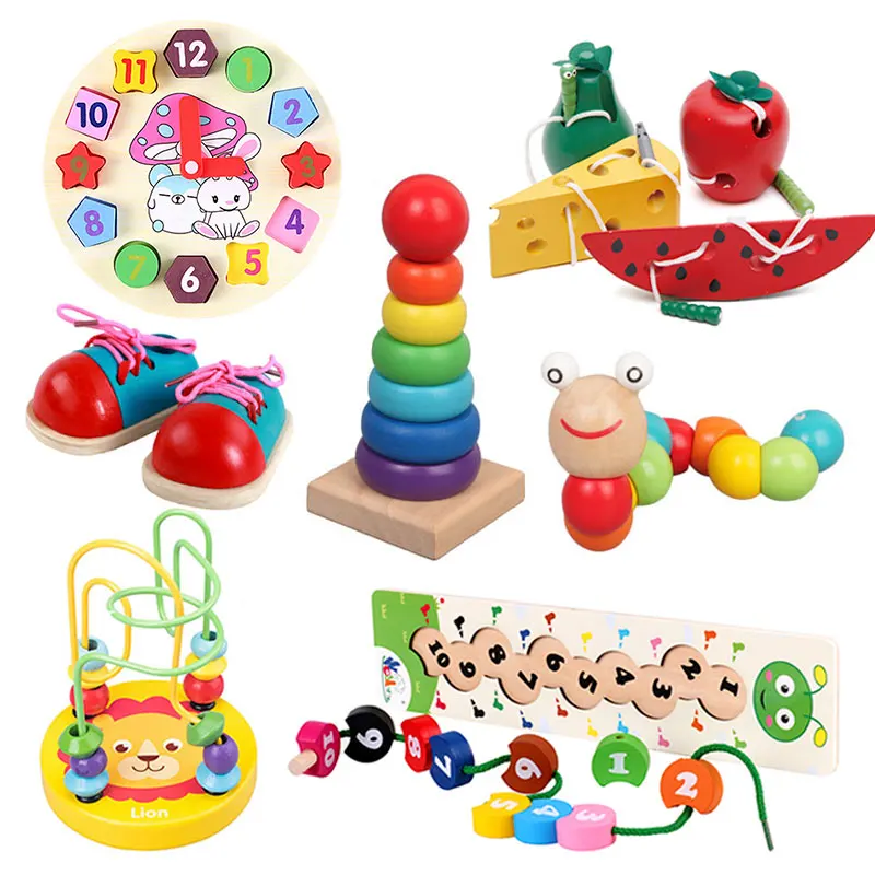 

Montessori Baby Wooden Toys Worm Eat Fruit Cheese Wood Toys Baby Kids Educational Toys Rope-piercing Montessori Toys Gifts
