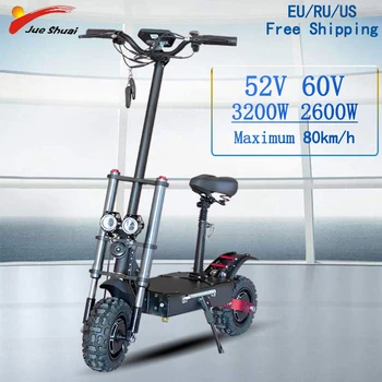 Günstige 60V 3200WElectric Roller Für Erwachsene Faltbare Elektrische Skateboard Lange Abstand Mit Sitz Patinete Electrico Adulto EScooters