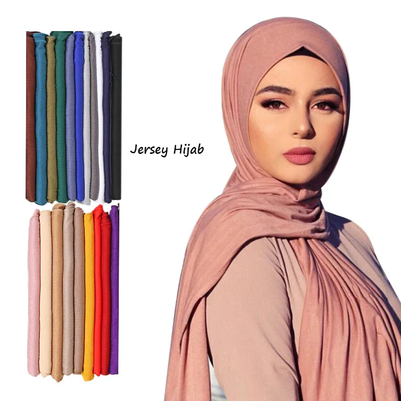 Fashion Polyester Jersey Hijab Scarf Long Muslim Shawl Plain Soft Turban Tie Head Wraps For Women Africa Headband 170x60cm