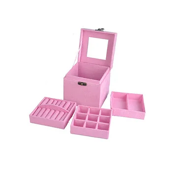 

Women Elegant Exquisite Pink Three Layer Jewelry Storage Box Cosmetic Drawer Storage Organizer Container