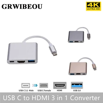 

Grwibeou USB C to HDMI Type c Hdmi Converter Adapter USB 3.1 to HDMI USB 3.0 Type-C For Mac Air Pro Huawei Mate10 Samsung S8