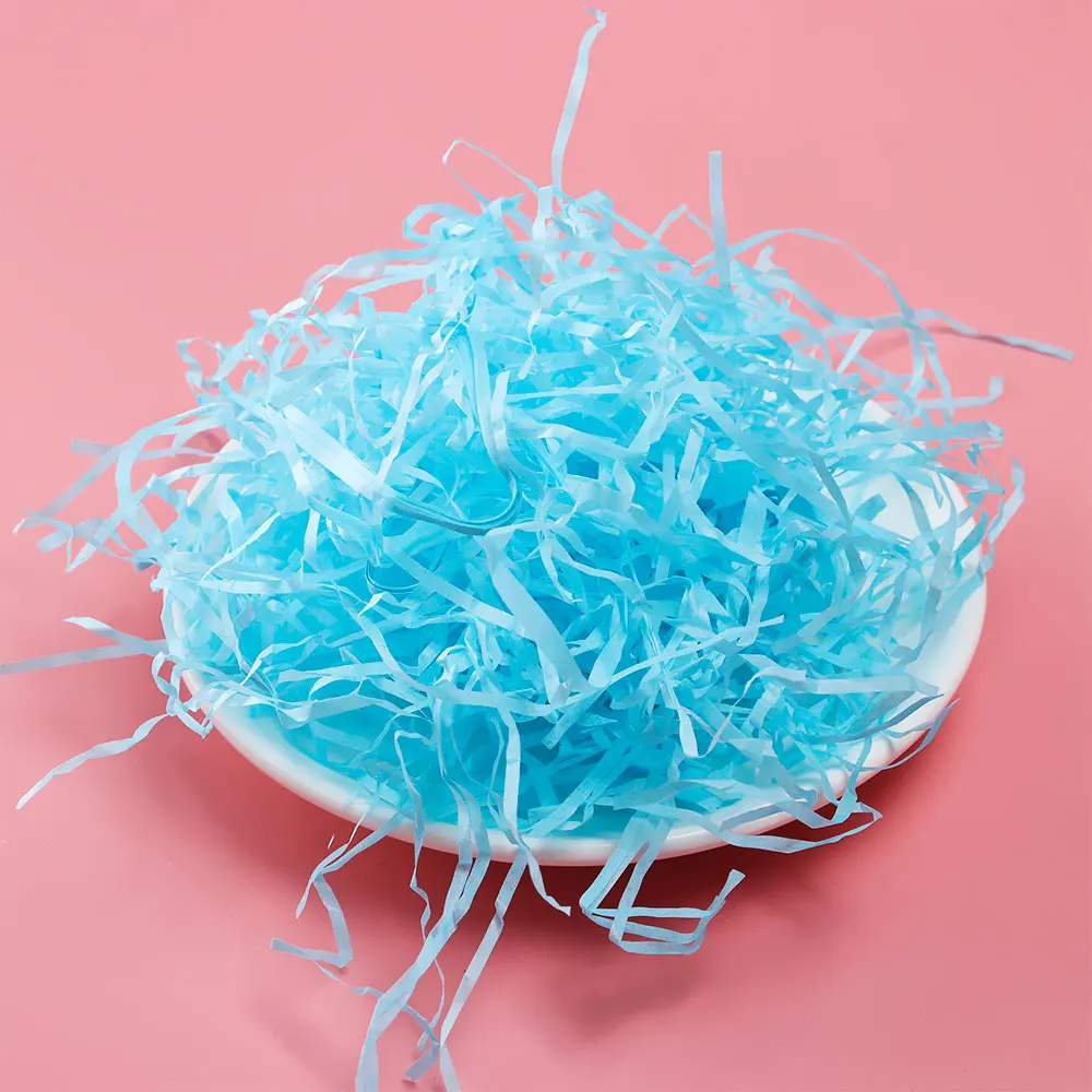blue 100 г красочные рафия измельченные конфетти наполнитель подарочной коробки Свадебные украшения Crinkle Cut бумага Shred DIY упаковка измельченная бумага - Цвет: blue