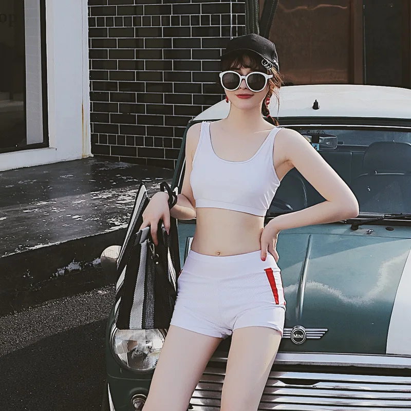 

2019 New Style Short Sleeve Sporty Swimwear Three-piece Set Swimsuit Women's Conservative Japanese-style Hot Springs Swimwear Bo