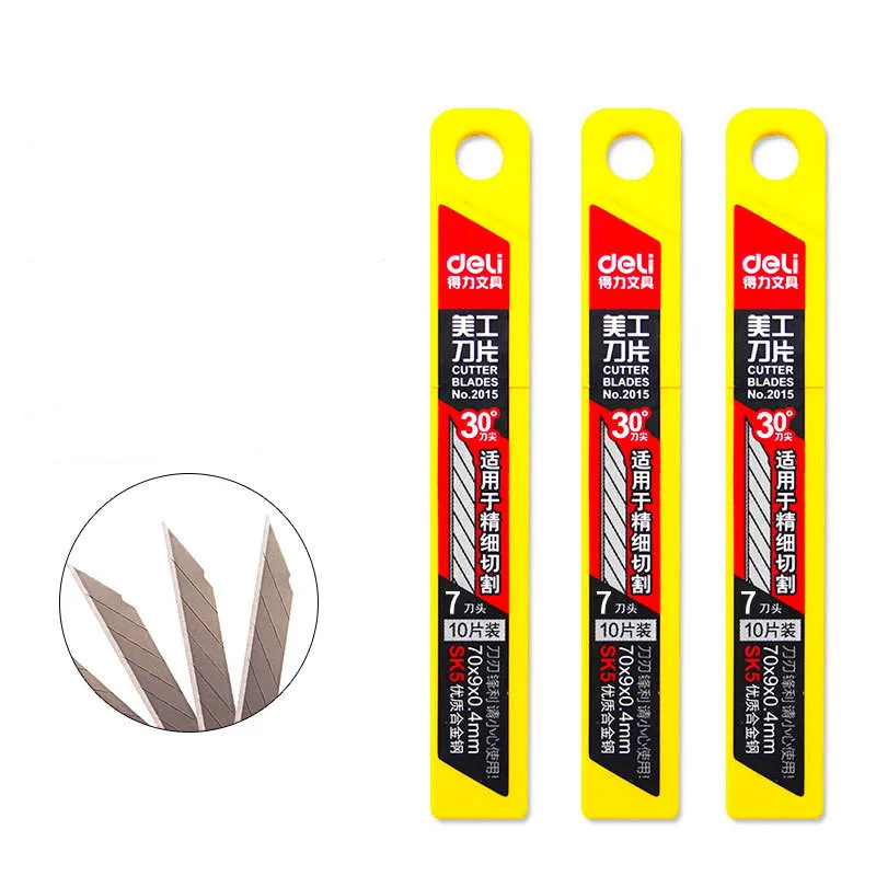 Paquete de 10X3 piezas, hoja práctica de 9mm, papel de acero de aleación de carbono bajo, cortador de papel de Arte de papelería para oficina