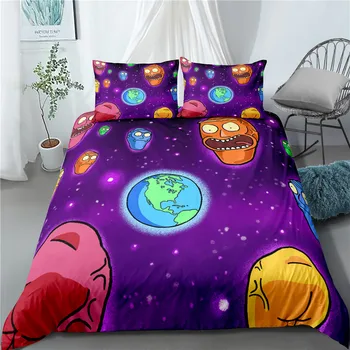 

2020 new Rick and Morty three-piece rural style bedding rabbit deer hand-painted print spring and summer adult quilt cover