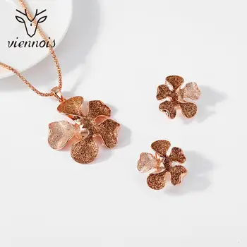

Viennois Dubai Jewelry Set For Women Flower Design Rose Gold Color Necklace Stud Earrings Party Jewelry