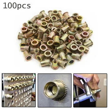 

100x Galvanized Carbon Steel Rivet Nut Flat Head Insert Nutsert Rivnut Accessory