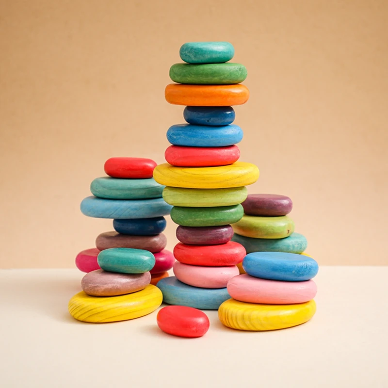 Baby Wooden Building Block BPA Free Montessori Educational Toy Rainbow Stacked Stone Balanced Stacking Toys Children Gifts