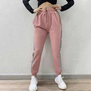 

NORMOV Women Casual Trousers High Waist Elastic Solid Color Loose Breathable Workout Pants Slim Pocket Femme Harlan Trousers