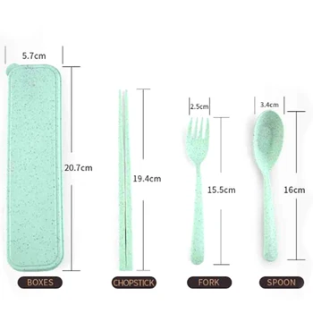 

1 Set Portable Wheat Straw Students Camping Picnic Travel Chop sticks Teaspoon Forks Dinnerware Cutlery Tableware Set With a Box