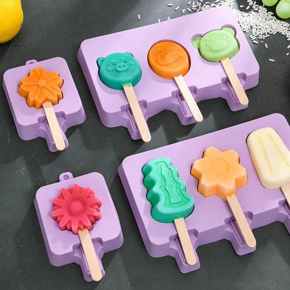 

New Silicone Ice Cream Mold With Cover Animal Shape Jelly Ice Cream Maker For Ice Lolly Moulds Ice Cube Tray With Popsicle Stick