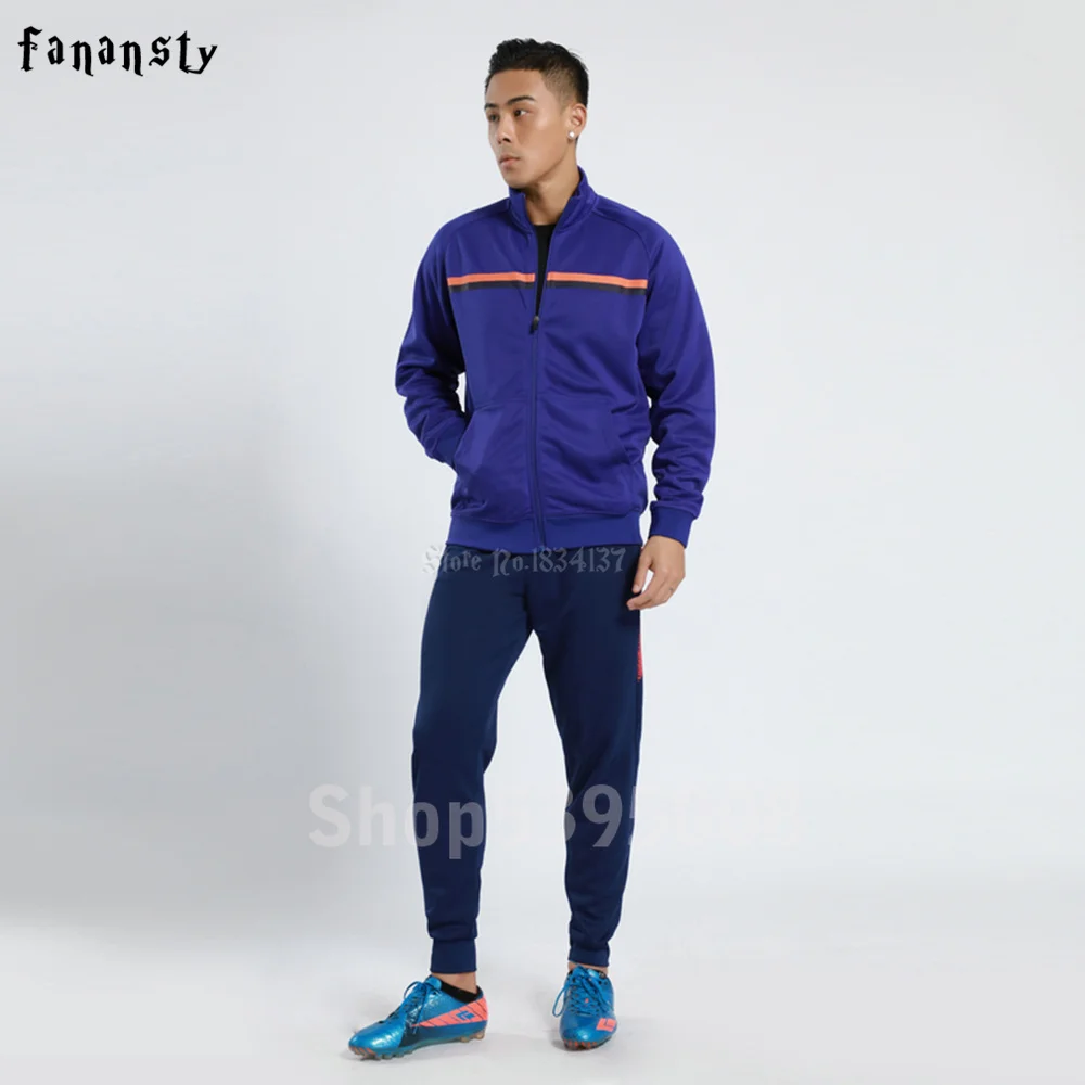 

High Quality Tracksuit Football Set Men Soccer Training Jacket Suits Adult Customize Uniforms Kits Winter Sportswear 2019 New