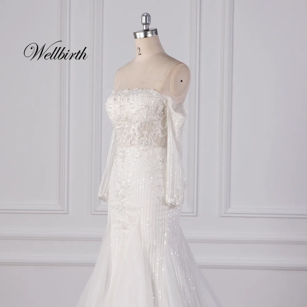 Реальное изображение Wellbirth Vestido de novia свадебное платье русалки без бретелек с открытыми плечами свадебное платье jc038