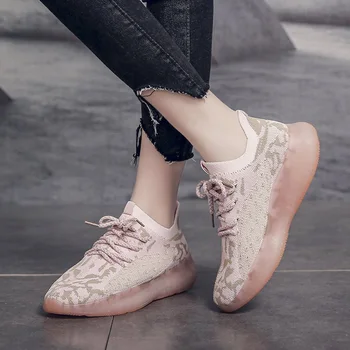 

SWQZVT Walking Casual Shoes Women Lace Up Comfortable Platform Sport Female Sneakers Soft Elastic Fabric Ladies Flats Shoes 2020