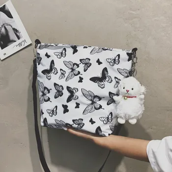 

2020 New Big Flower Butterfly Messenger Bag Canvas Women's Shoulder Bag Large Capacity Bucket Bag