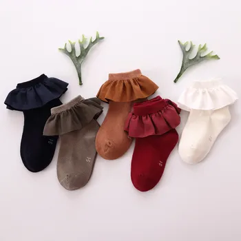 

2020 New 5 Color kid short socks with lace welt funny happy knitted infant newborn toddler baby socks for girls age 2-8Y