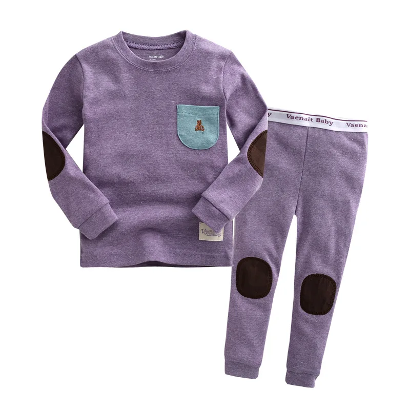 Purple Детские пижамные комплекты для мальчиков и девочек, детские пижамы для малышей, хлопковый топ с длинными рукавами и штаны, осенне-зимняя одежда для сна, одежда для сна - Цвет: Purple