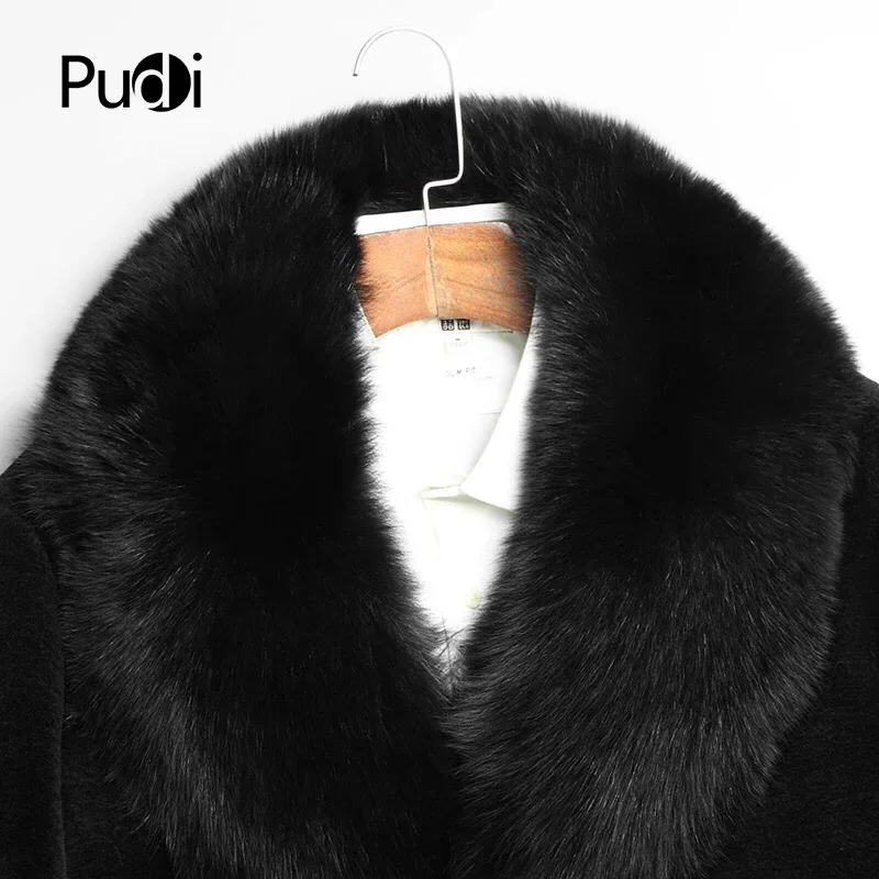 PUDI мужское зимнее пальто новая мода шерсть Длинные куртки с лисьим меховым воротником Осень Зима Повседневная Верхняя одежда MT813