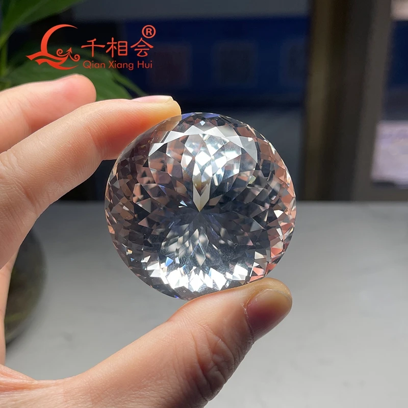 

50mm 641ct white color artfifical sapphire round l shape more cutting factes corundum gem stone for jewelry making