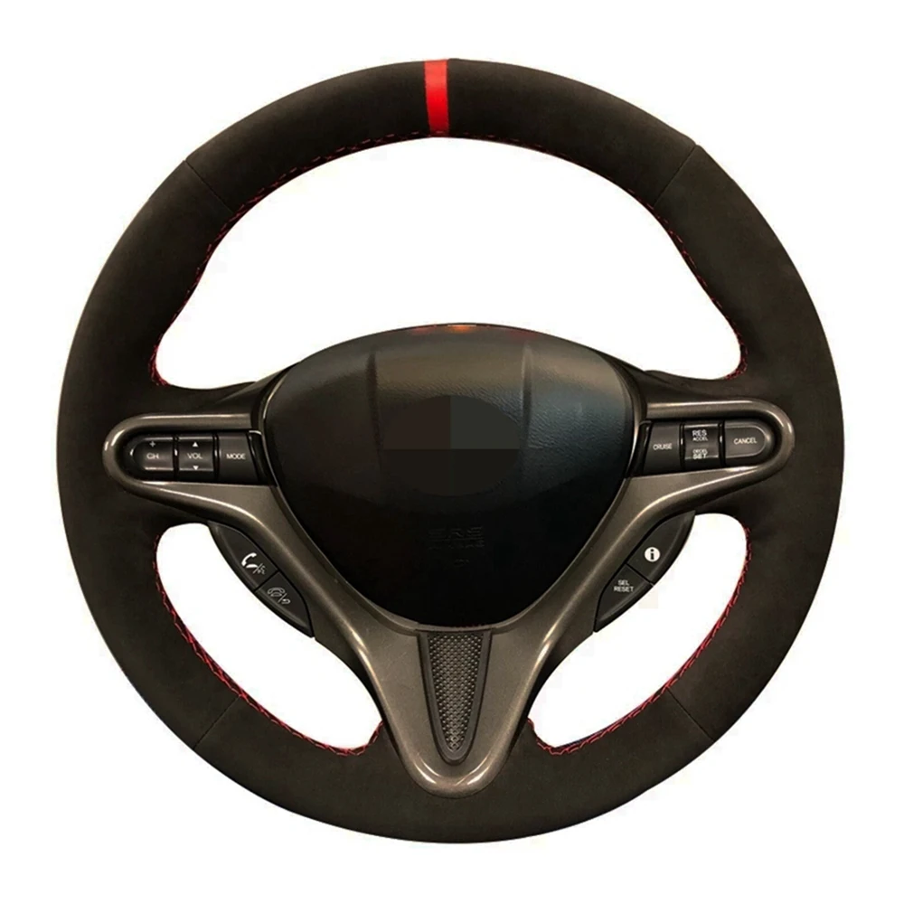 Car Steering Wheel Cover Non Slip Hand Stitched Soft Black Suede For