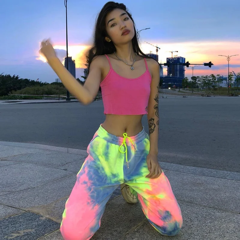 Chicology neon tie dye joggers high waist long baggy pants women sweatpants loose trousers autumn winter streetwear clothes