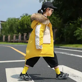 

New fashion children down coats real fur collar thicker warm hooded girls outerwear modis Spliced kids winter down jackets Y2359