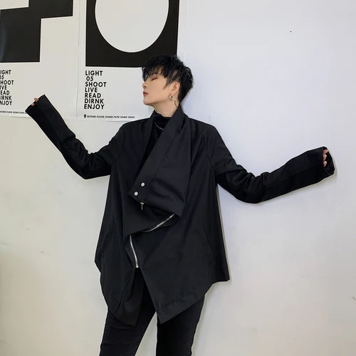 Мужская и женская панк Готическая неровная черная верхняя одежда, пальто, мужская Японская уличная одежда на молнии, дизайнерская повседневная куртка-кардиган для мужчин - Цвет: W1761