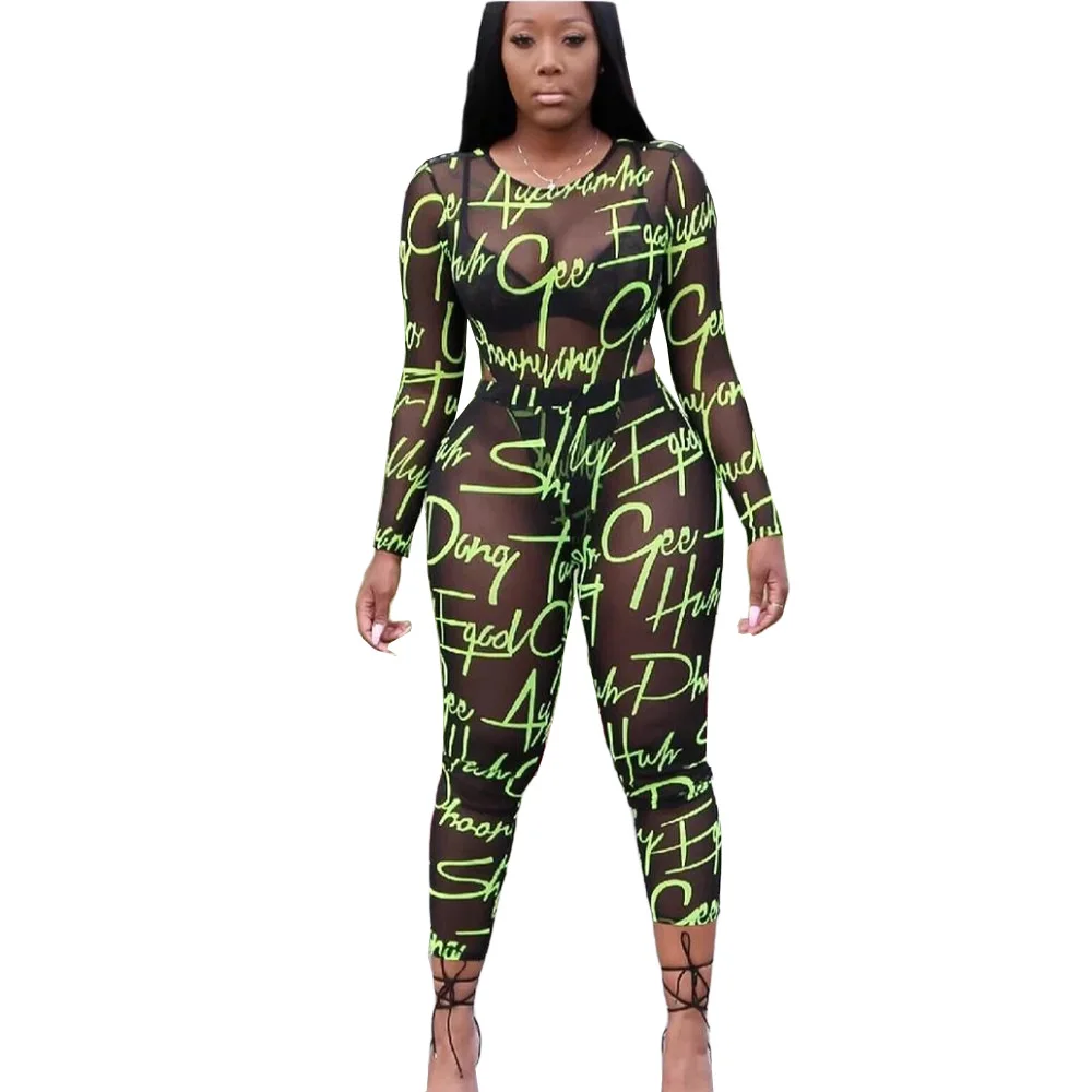 2019 Women Beach Letter Print Mesh 