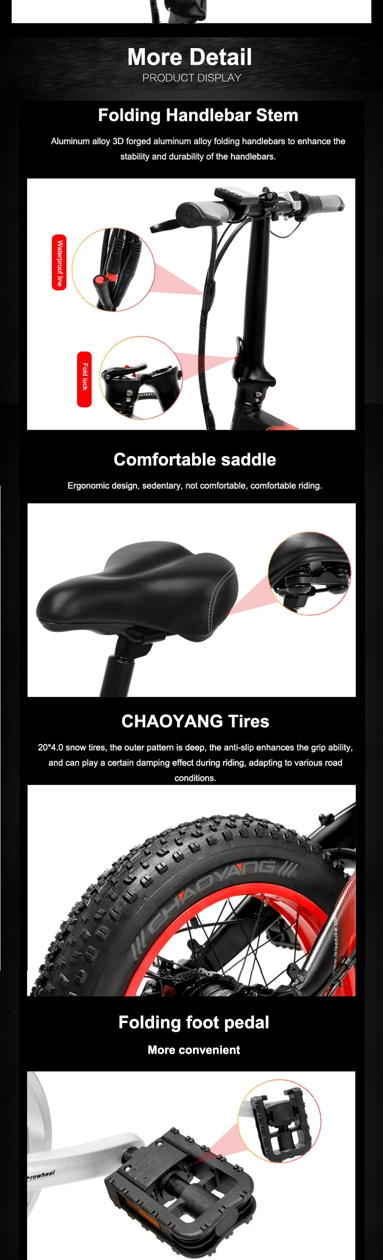 Daibot Electric Scooter Adults Two Wheels Electric Bicycle 20 Inch Big Tire 500W Electric E Bike Scooter With Double Brake  (14)