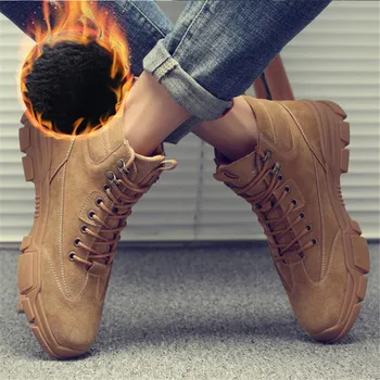 

New Autumn Winter Men Cow Suede Booties High Quality Warm Plush Cold Winter Snow Boots Male Rubber sole Army Desert Ankle Boots