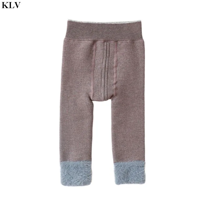 patchwork Brown Зимние плотные леггинсы с подкладкой из искусственного флиса для малышей; теплые колготки без выреза; 634F - Цвет: patchwork Brown