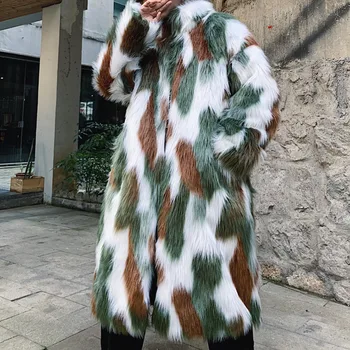 

Jacket Faux Leather Men Camouflage Floral Fur Winter Jacket Men Chaquetas Hombre Large Size Warm Windproof Cloak Hip Hop Clothes