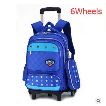 Детская школьная сумка на колесиках, рюкзак с колесиками, детская школьная сумка на колесиках для девочек, детский школьный рюкзак на колесиках, школьные рюкзаки - Цвет: Blue 6 wheels