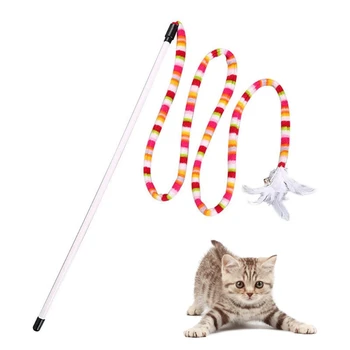 

14 Pcs Cat Interactive Colorful Cloth Strip Feather Bell Teaser Stick Interactive Funny Cat Entertainment Toy for Cats