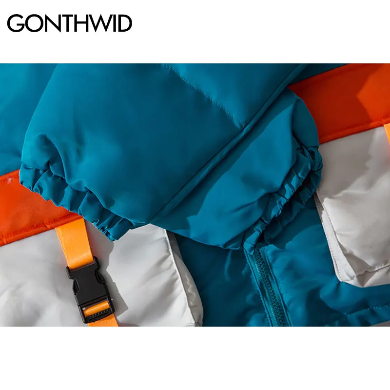 GONTHWID/куртка-парка с капюшоном и карманами в стиле пэчворк с цветными блоками; уличная парка в стиле хип-хоп с хлопковой подкладкой; верхняя одежда