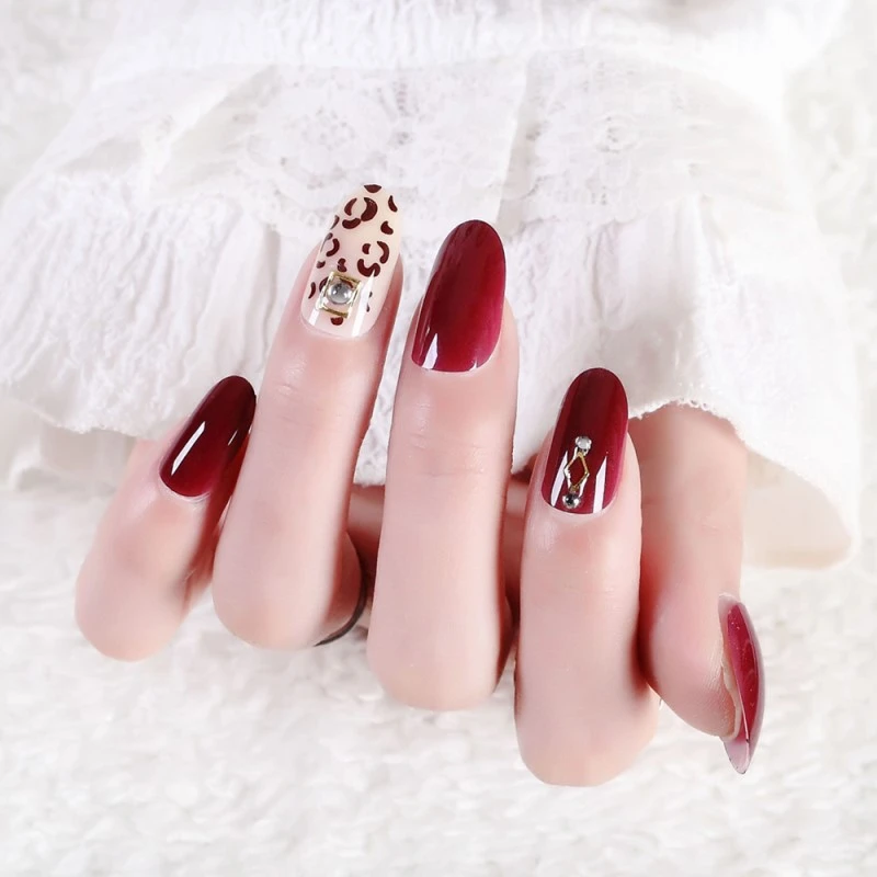 Leopard Fake Nails Red Short Press On Nails Full Cover Oval Glossy Cute False Nails Acrylic Nails Acrylic Nails For Women Girls False Nails Aliexpress
