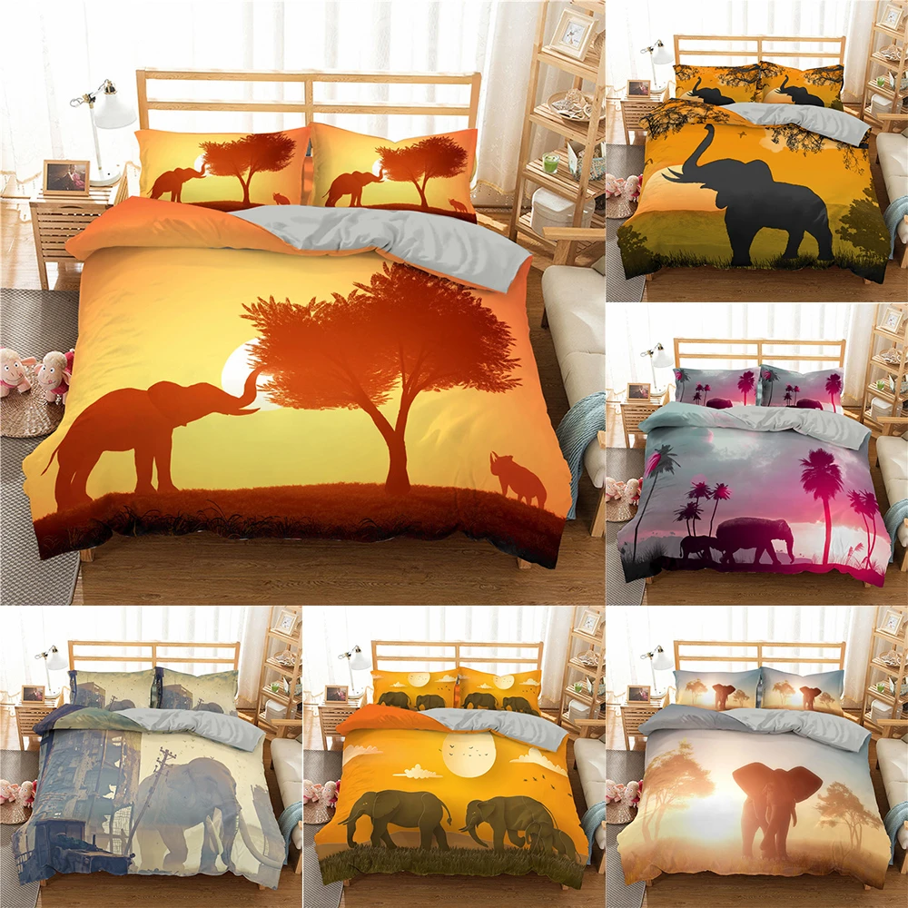 Homesky 3d Elephant Bedding Set Sunset Comforter Cover Set Queen King Size Animal Bed Linens Quilt Cover 3pcs Bedding Sets Aliexpress