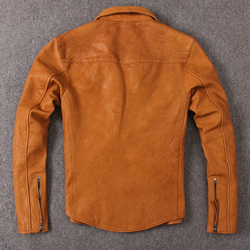 

Japanese style retro real cowhide overcoat men's zipper brand premium leather real cowhide thin overcoat