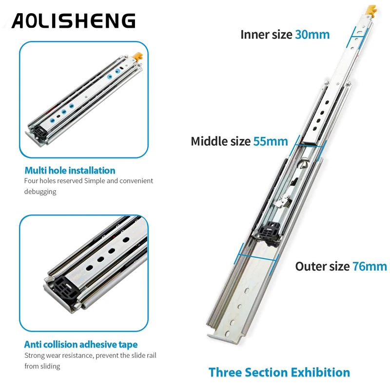 AOLISHENG Heavy Duty Drawer Slide With Lock 12-60 Inch Fully Extended Drawer Slide Furniture Hardware Heavy Duty Rail