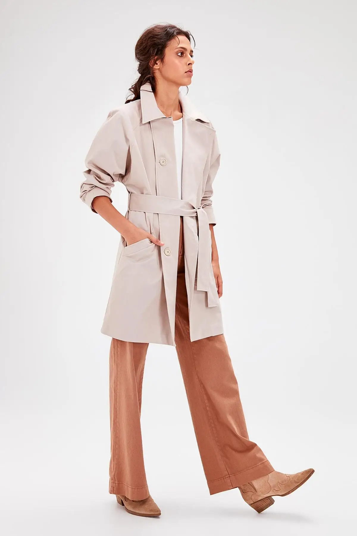 Trendyol Stone Kemerli Midi Trench Coat TWOAW20TR0015 | Женская одежда
