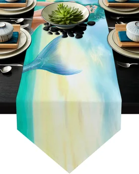 

Cartoon Mermaid Princess Table Runner Home Kitchen Decorative Table Runner for Wedding Party Cake Floral Tablecloth