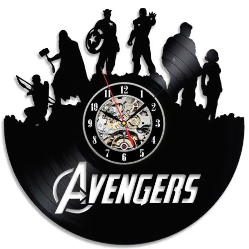 Marvel Мстители настенные часы современный дизайн винтажные Ретро стиль классические часы Виниловая пластинка настенные домашние декоративные часы бесшумные 12 дюймов